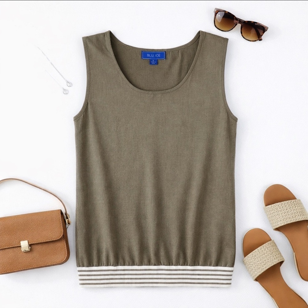 NWT Blu Ice Women's Sleeveless Shell Tank Top Light Green Ribbed Bottom Size S